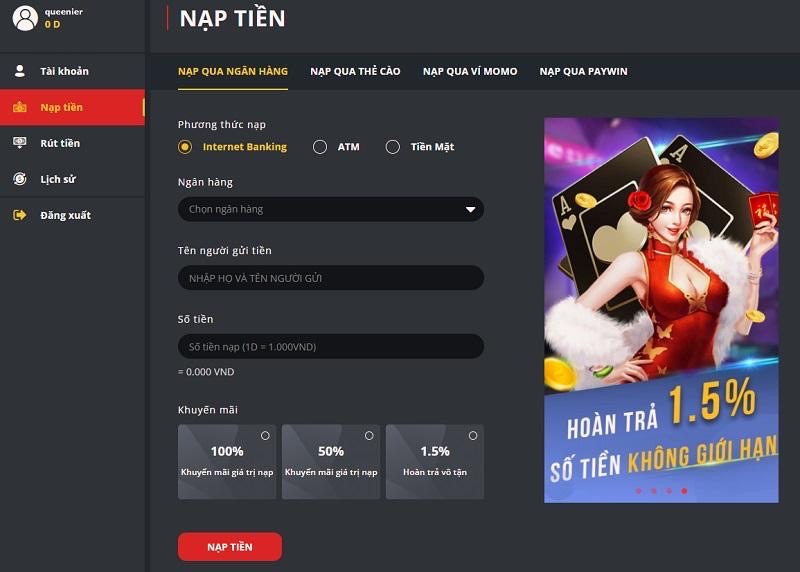 Các bước tiến hành nạp tiền vào Dabet qua ngân hàng